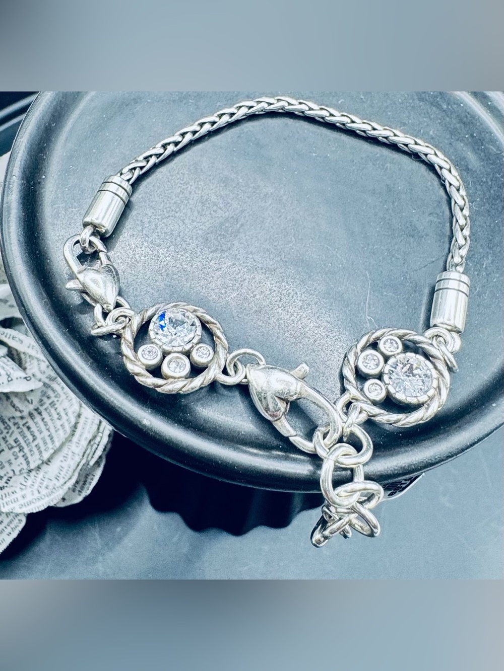 Brighton Silver-Tone Crystal Circle Charm Bracelet - NWT